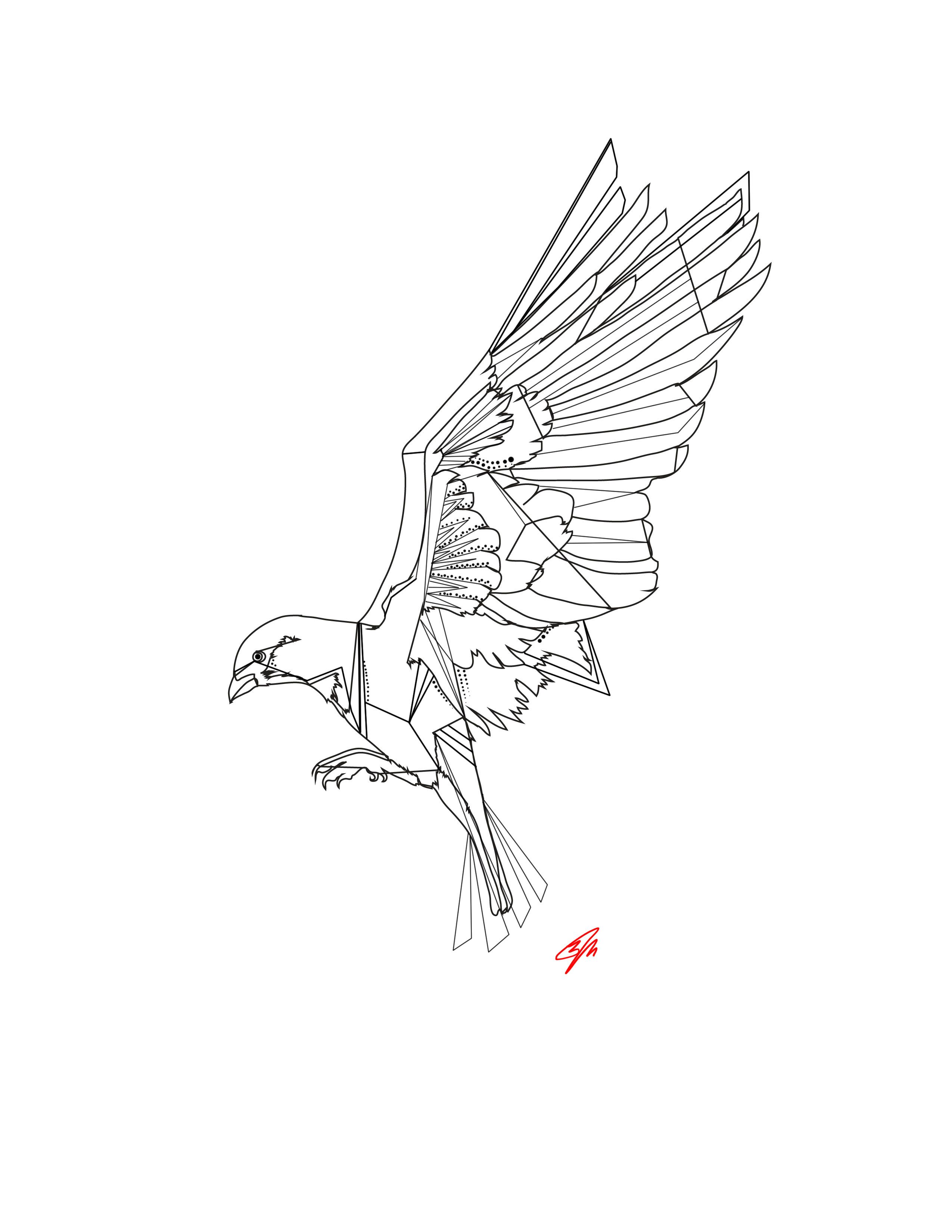 2550x3300 Geometric Bird Sketch Tattoo Modern Bird Flying Foil Art Print - Geometric Bird Drawing