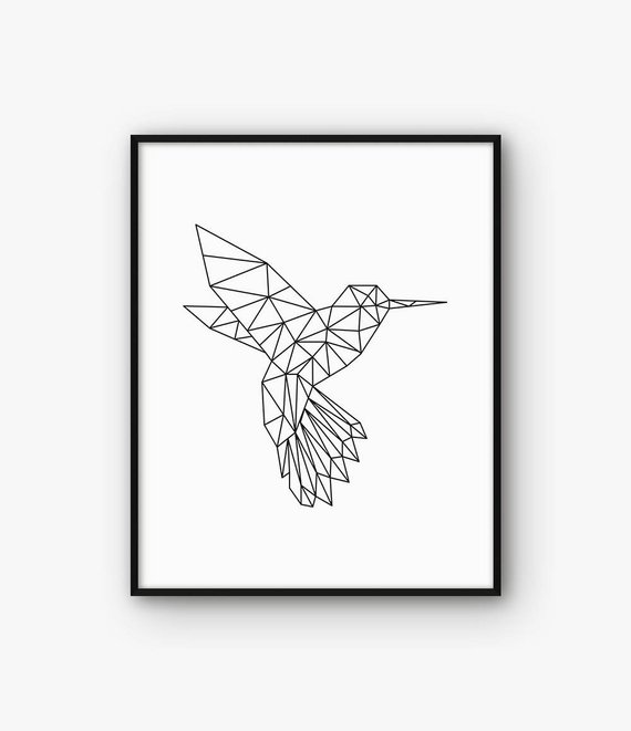 570x661 Humming Bird Print Geometric Bird Wall Art Geometry Animal Etsy - Geometric Bird Drawing