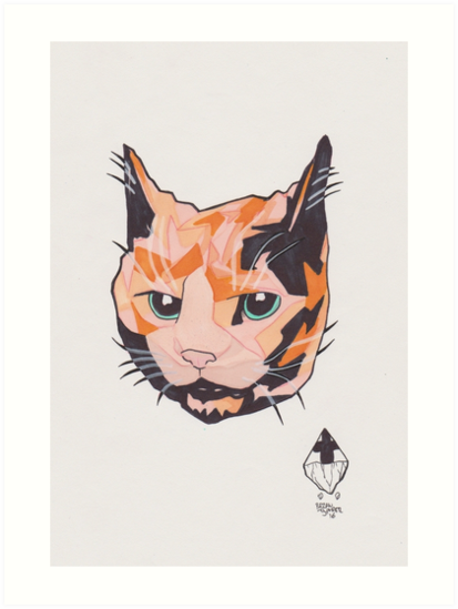 413x549 Geometric Cat Art Prints - Geometric Cat Drawing