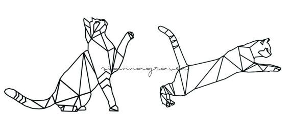 570x271 Geometric Cats Drawing Hand Drawing Line Drawing Digital - Geometric Cat Drawing