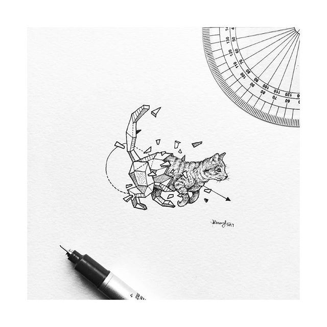 640x640 Geometric Tattoo - Geometric Cat Drawing