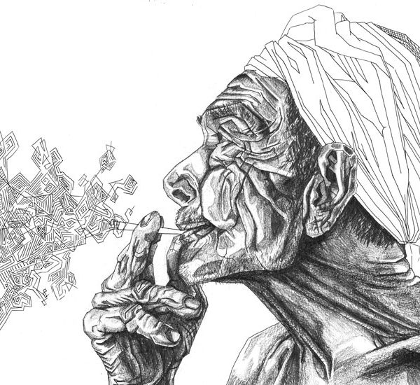 600x550 Geometric Black And White Drawing Of A Smoker - Geometric Drawing