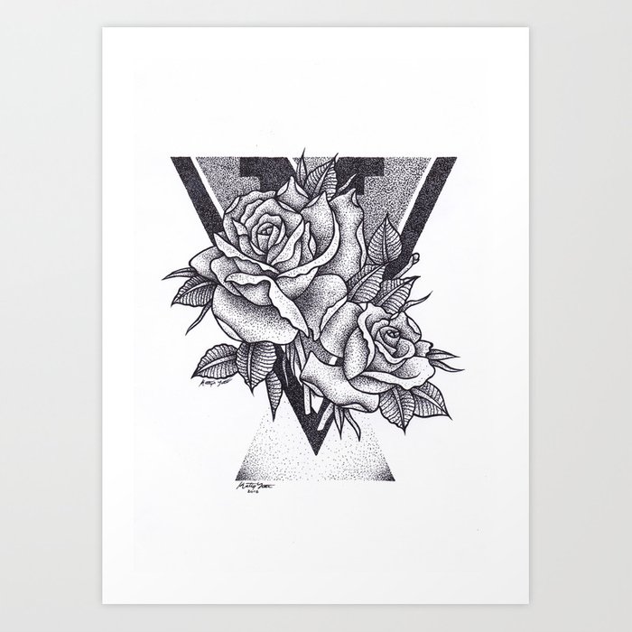 700x700 rose geometric stippling drawing art print - Geometric Drawing