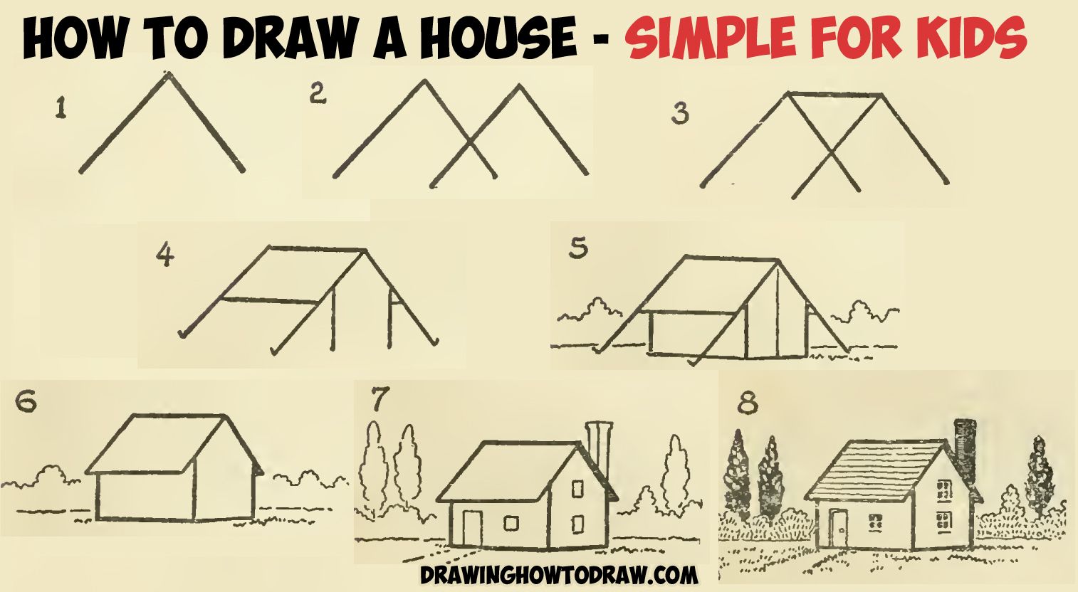 1514x832 How To Draw A Simple House With Geometric Shapes Easy Step - Geometric Drawing For Kids