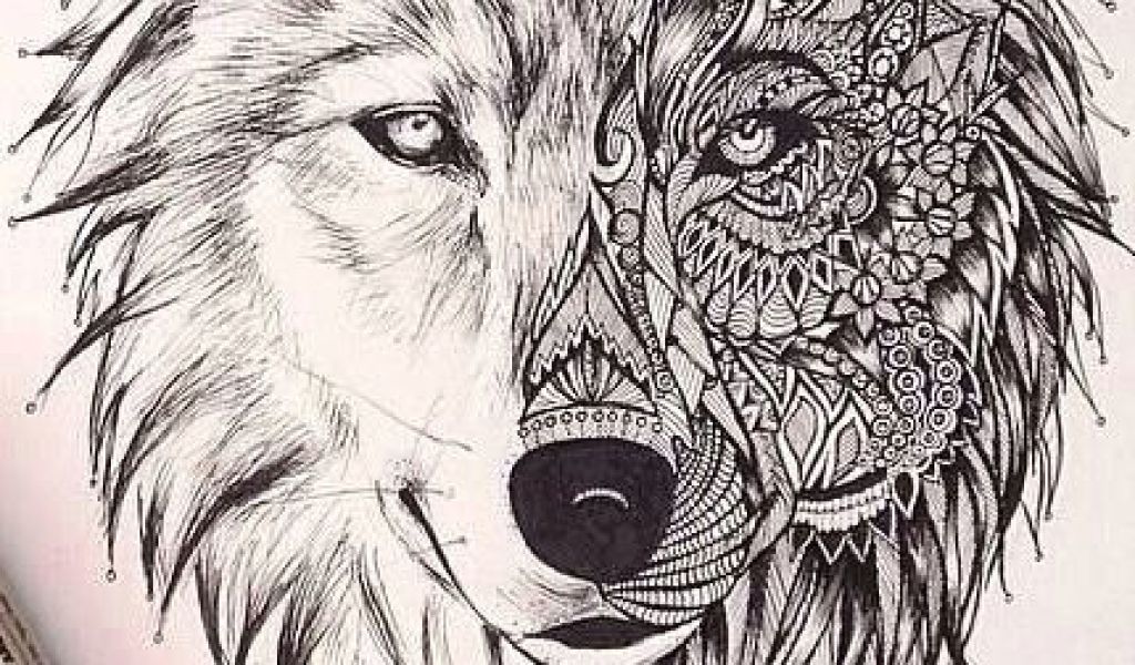 1024x600 Copic Markers Wolf - Geometric Face Drawing