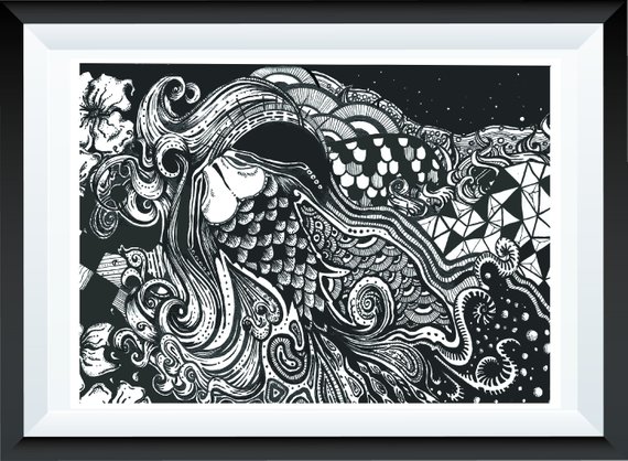 570x418 Unique Hand Drawn Fish Print Geometric Fish Drawing Abstract Etsy - Geometric Fish Drawing