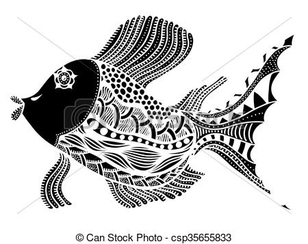 450x357 Vector Beautiful Hand Drawn Fish In Zentangle Graphic Style - Geometric Fish Drawing