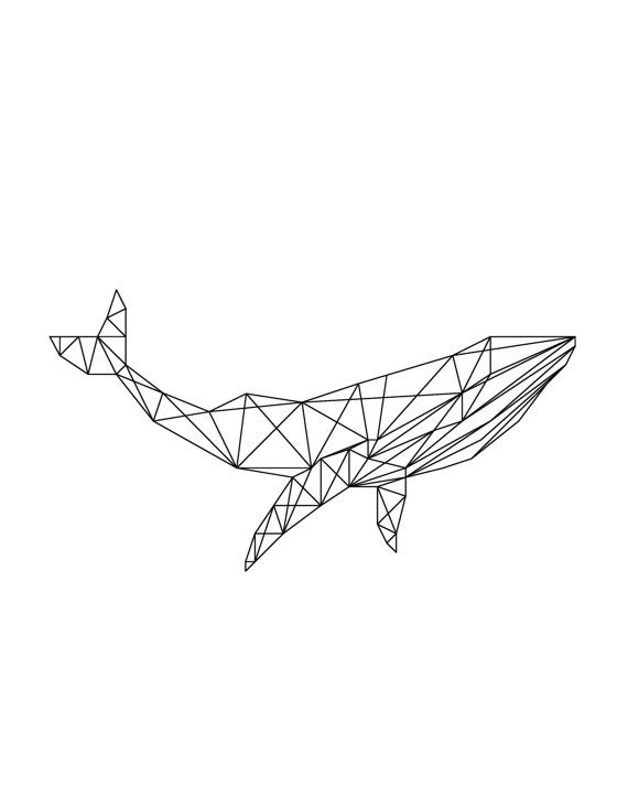 570x713 whale art print, geometric whale print, minimalist art print - Geometric Fish Drawing