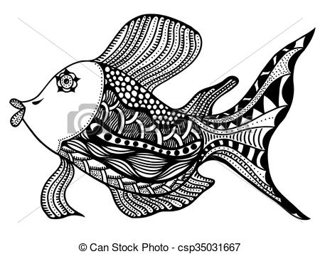 450x357 Beautiful Hand Drawn Fish In Zentangle Graphic Style With Ethnic - Geometric Fish Drawing