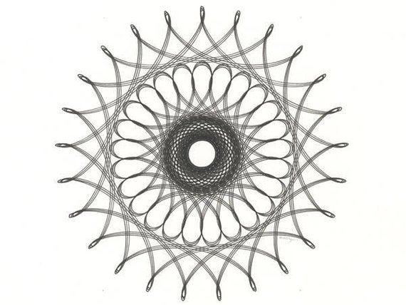 570x428 Abstract Geometric Flower Original Ink Drawing Simple Etsy - Geometric Flower Drawing