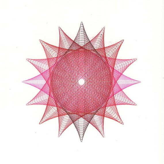 570x570 Red Pink Spiral Art Geometric Flower Point Star Red Etsy - Geometric Flower Drawing