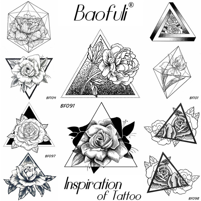 640x640 Buy Baofuli Sketch Rose Triangle Flower Tattoos - Geometric Flower Drawing