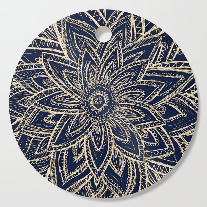 700x700 Cute Retro Gold Abstract Flower Drawing Geometric Cutting Board - Geometric Flower Drawing