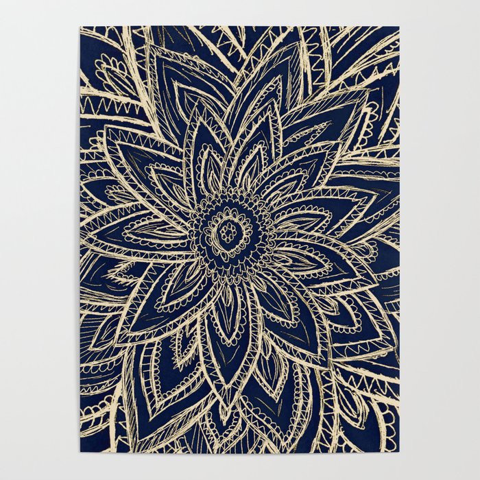 700x700 Cute Retro Gold Abstract Flower Drawing Geometric Poster - Geometric Flower Drawing