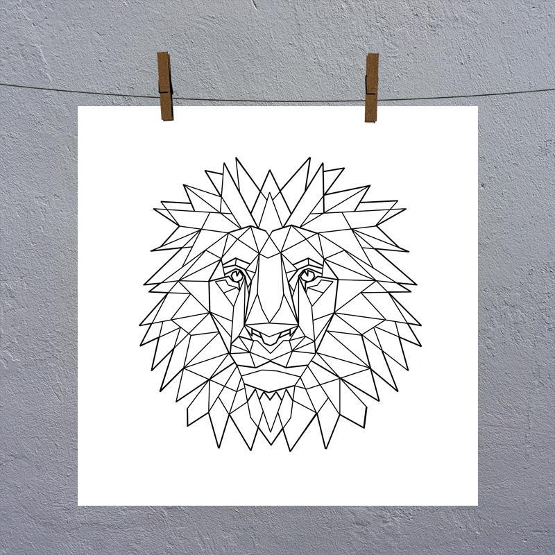 800x800 Geometric Lion Print - Geometric Lion Drawing