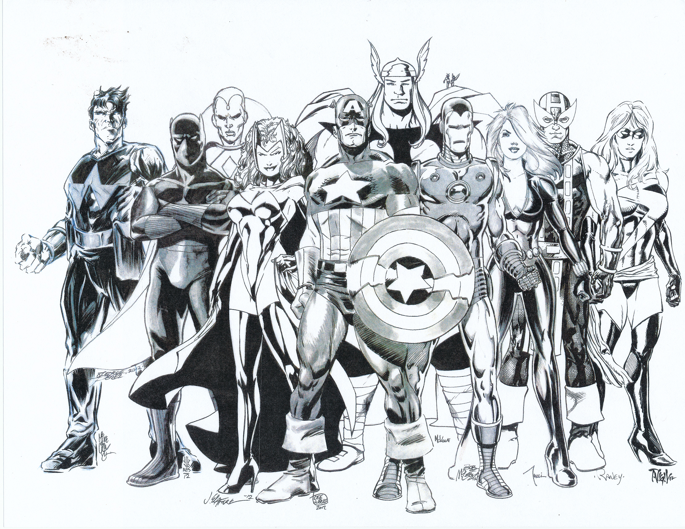 2222x1717 Various Artists Huge Avengers Jam Artwork - George Perez Drawing