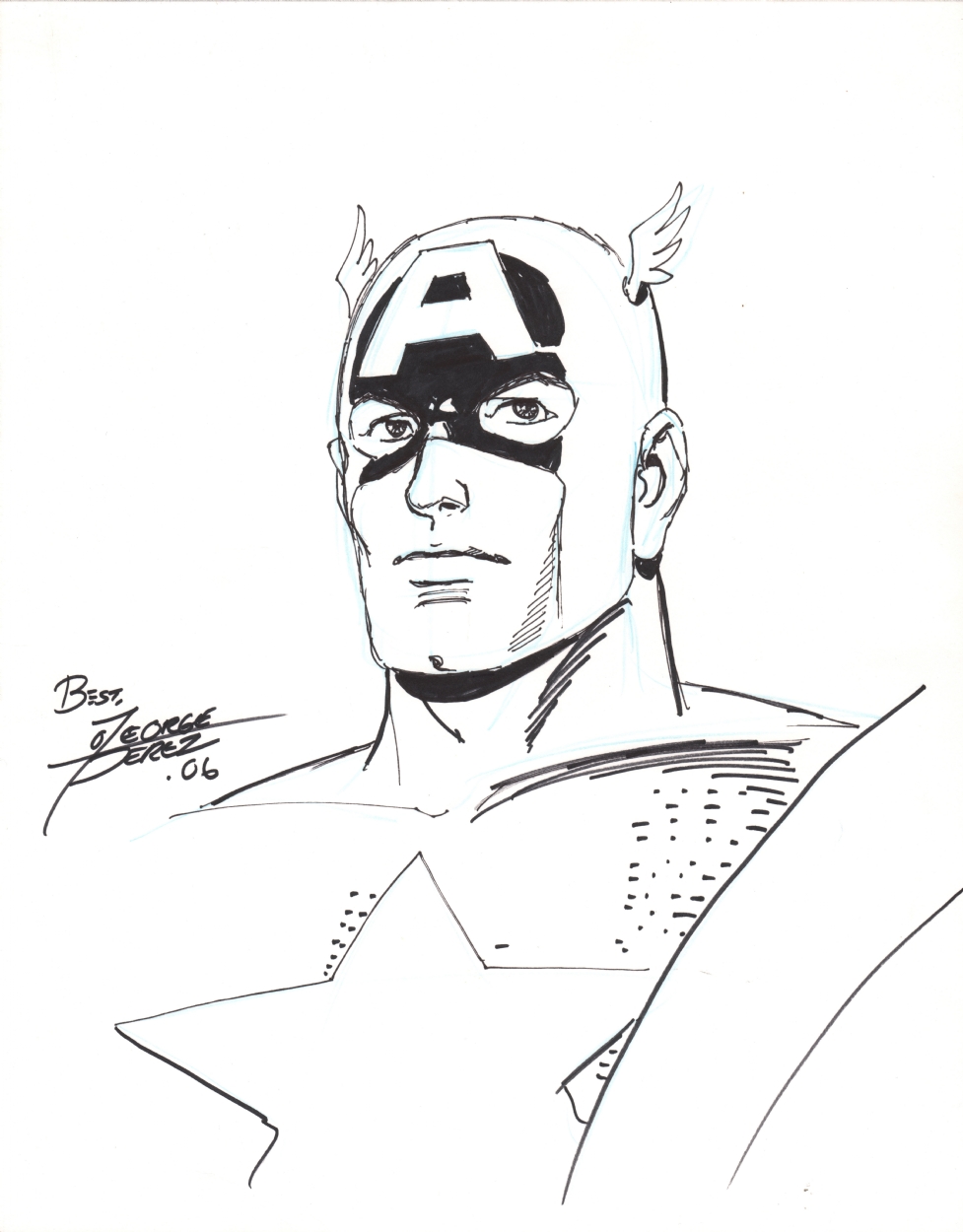 977x1250 Captain America Sketch - George Perez Drawing