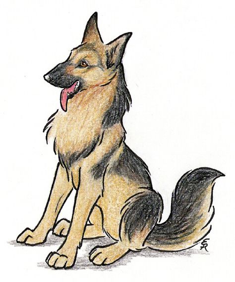474x568 Happy German Shepherd - German Shepherd Drawing