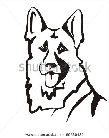 371x470 german shepard vector illustration, portrait sketch in black lines - German Shepherd Easy Face Drawing