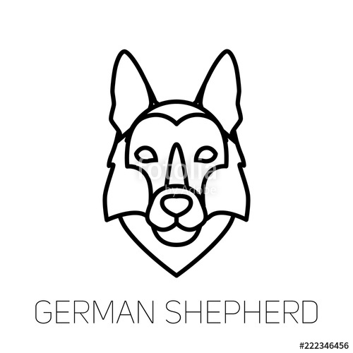 500x500 German Shepherd Linear Face Icon Isolated Outline Dog Head Vector - German Shepherd Face Drawing