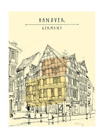 338x450 view of old center in hanover, germany, europe historical - Germany Drawing
