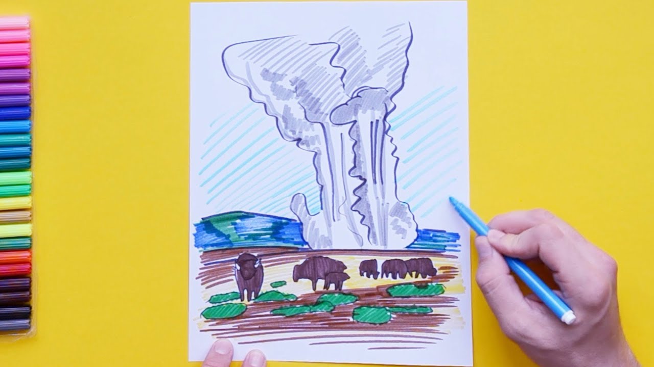 1280x720 How To Draw Old Faithful Geyser, Yellowstone National Park - Geyser Drawing