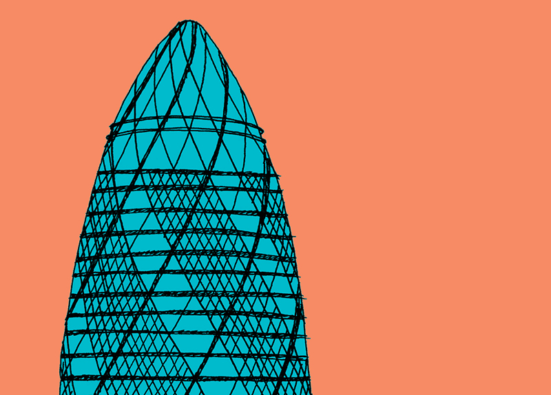 800x574 Hand Drawn London Iconic Buildings - Gherkin Drawing