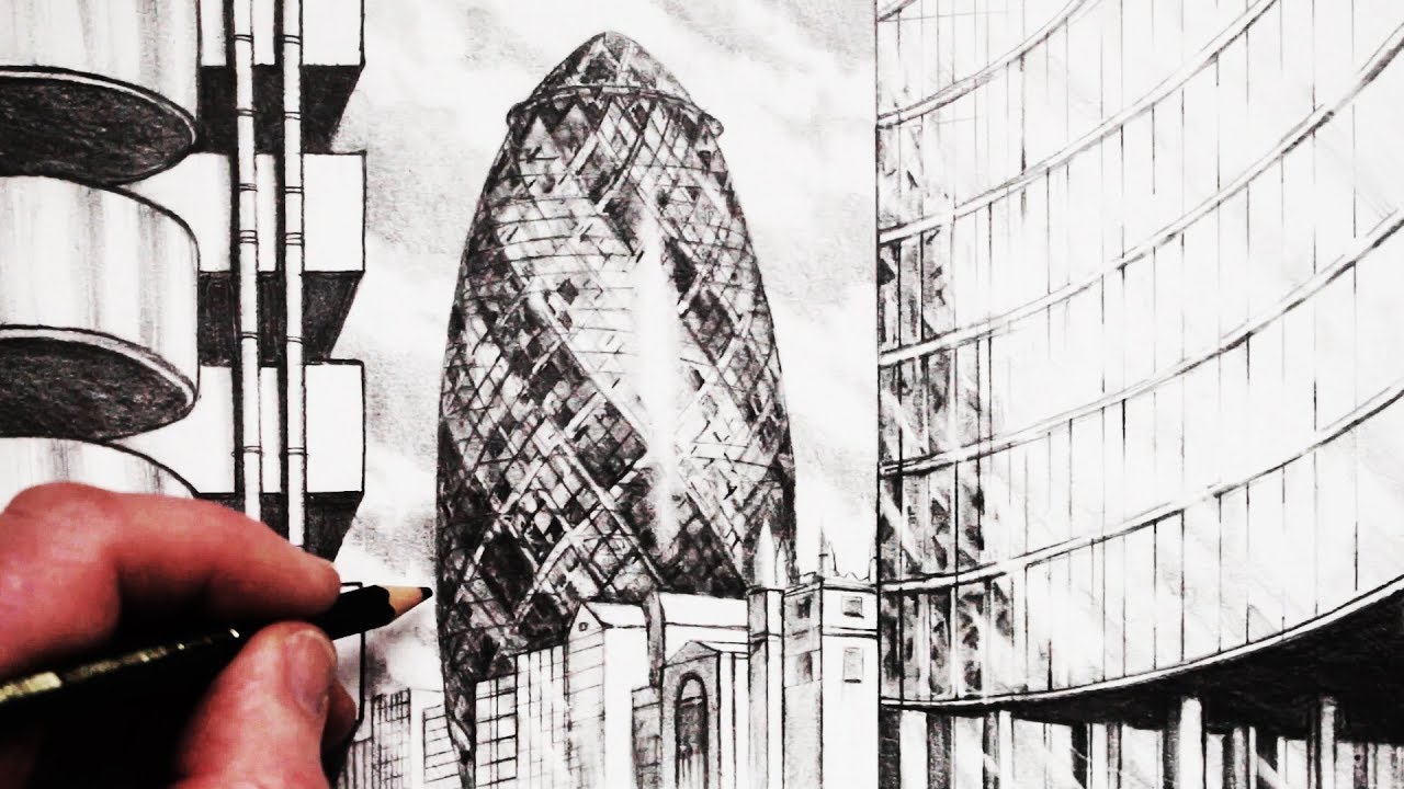 1280x720 How To Draw The Gherkin Building London - Gherkin Drawing
