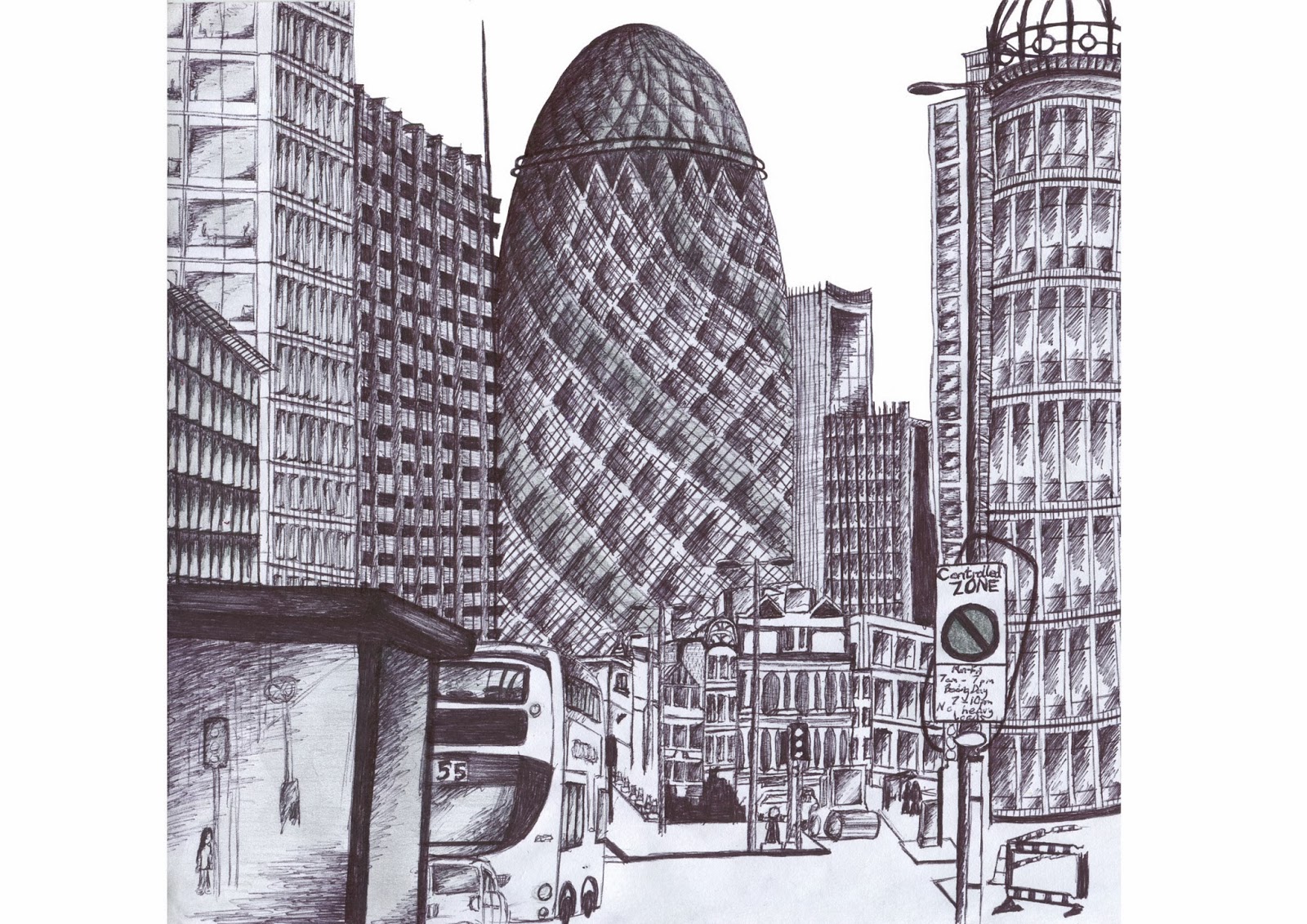 1600x1131 Work Based On London Skyline - Gherkin Drawing