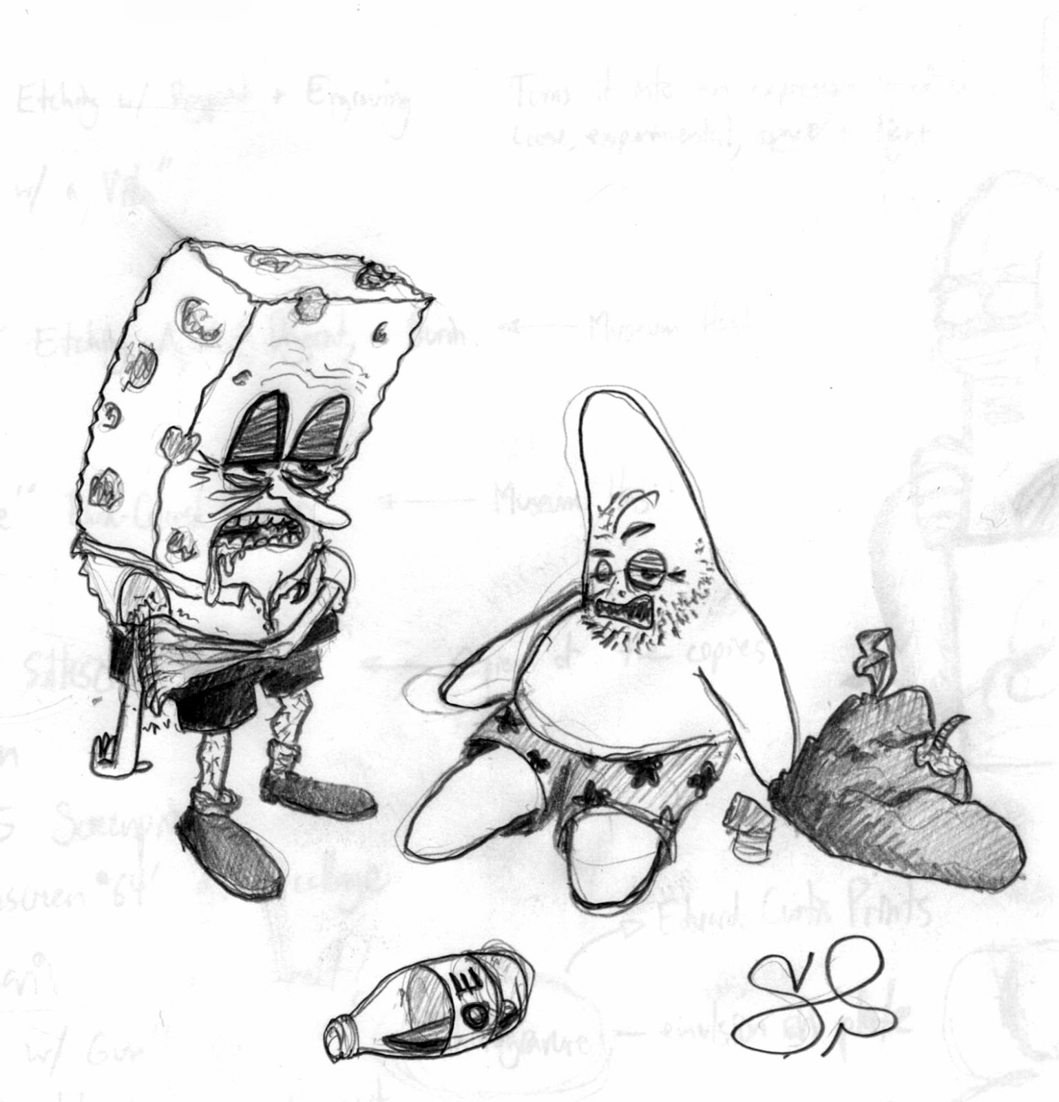 1538x1600 The Cynic's Notebook Spongebob Hits Rock Bottom - Ghetto Spongebob Drawing