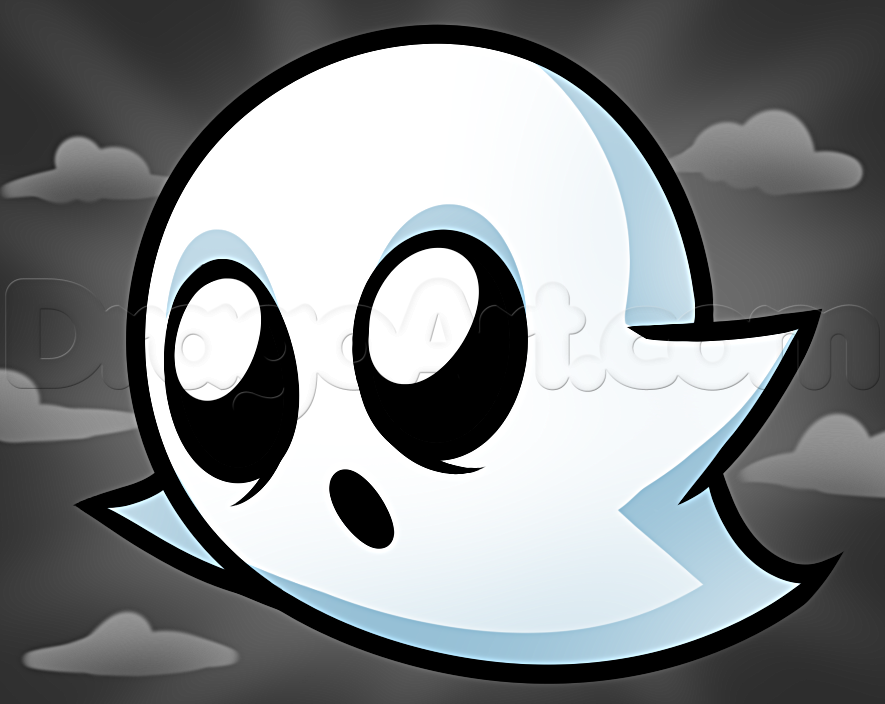 885x704 How To Draw A Cute Ghost, Step - Ghost Cartoon Drawing