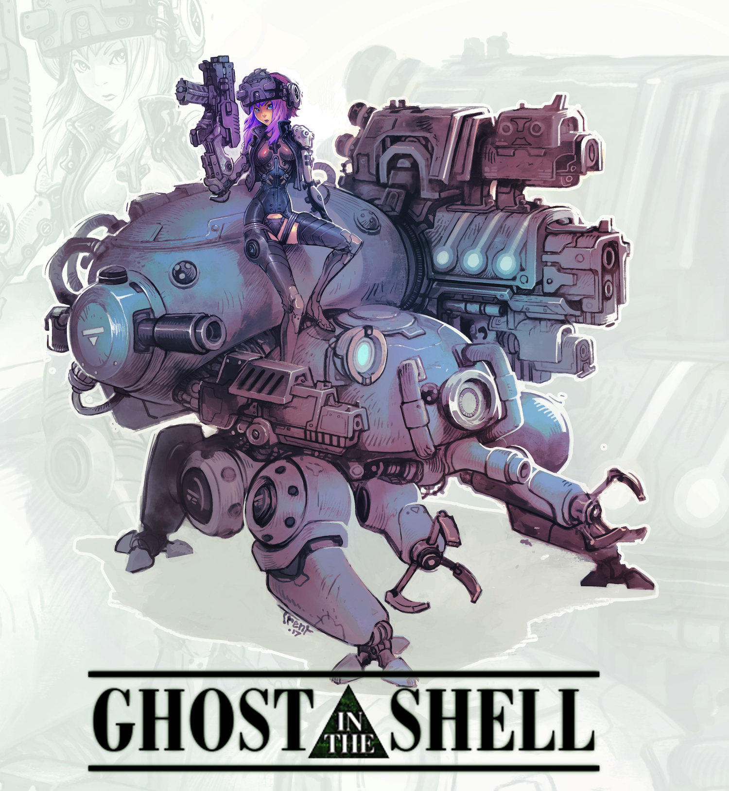 1500x1629 Trent Kaniuga Time Lapse Video Ghost In The Shell - Ghost In The Shell Drawing