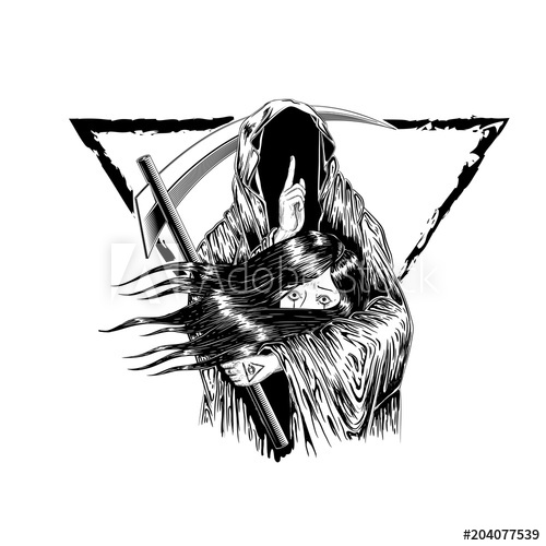500x500 Grim Reaper, Human Wearing A Hood, Isolated On Color Background - Ghost Line Drawing