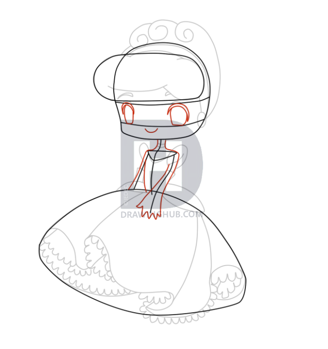 675x720 How To Draw Chibi Cinderella, Step - Ghost Line Drawing