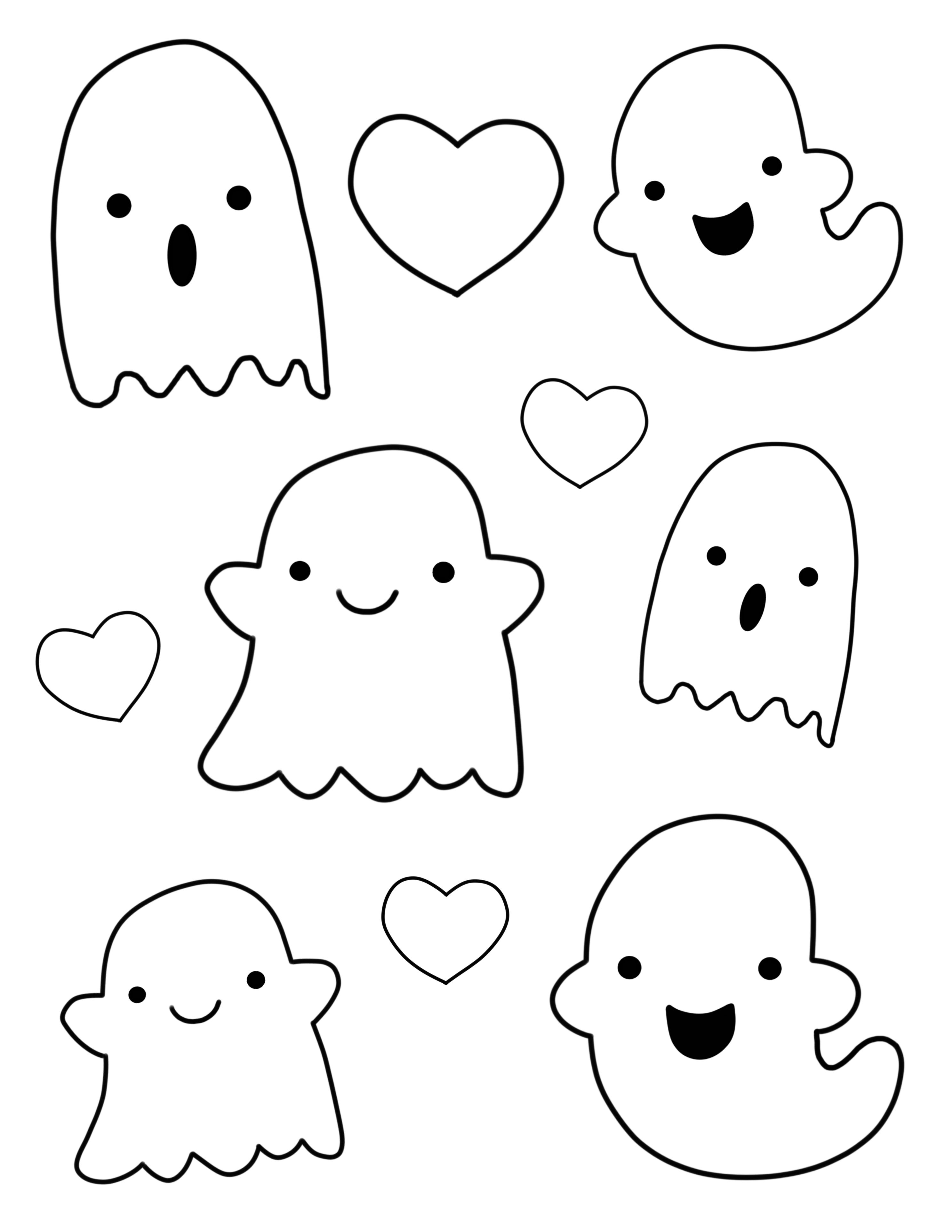 2975x3850 Kawaii Ghost Outlines My Drawings Halloween Doodle, Halloween - Ghost Outline Drawing