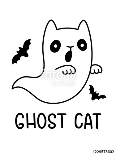 375x500 An Outline Black And White Drawing Of A Spooky Halloween Ghost Cat - Ghost Outline Drawing