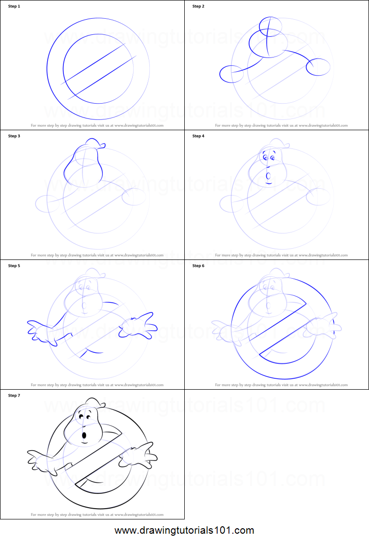 751x1107 how to draw ghostbusters logo printable step - Ghostbusters Logo Drawing