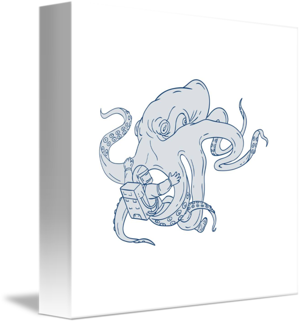 606x650 giant octopus fighting astronaut drawing - Giant Octopus Drawing