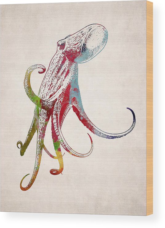 536x740 Giant Octopus Squid Drawing Wood Print - Giant Octopus Drawing