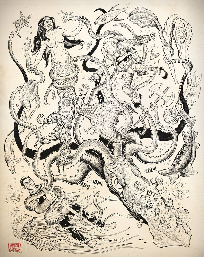 795x1005 Giant Squid Tattoo Design Comission - Giant Squid Drawing