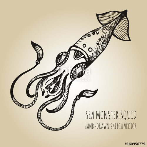 500x500 Sea Monster - Giant Squid Drawing