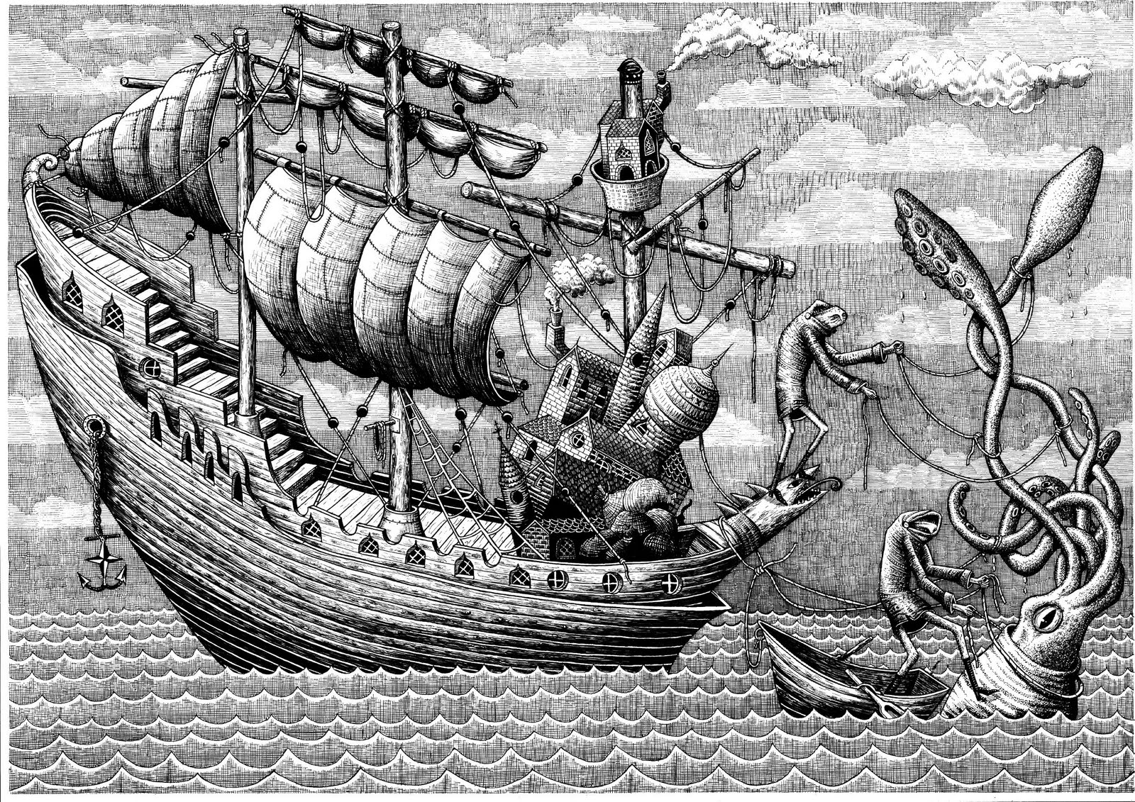 1600x1131 Phlegm Harnessing Of The Giant Squid Drawing - Giant Squid Drawing