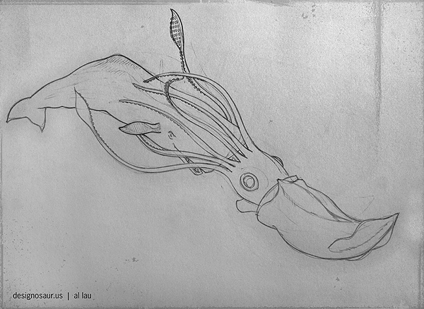 600x438 Sketch Giant Squid Vs Whale - Giant Squid Drawing