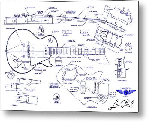 493x405 gibson les paul blueprint drawing metal print - Gibson Les Paul Drawing