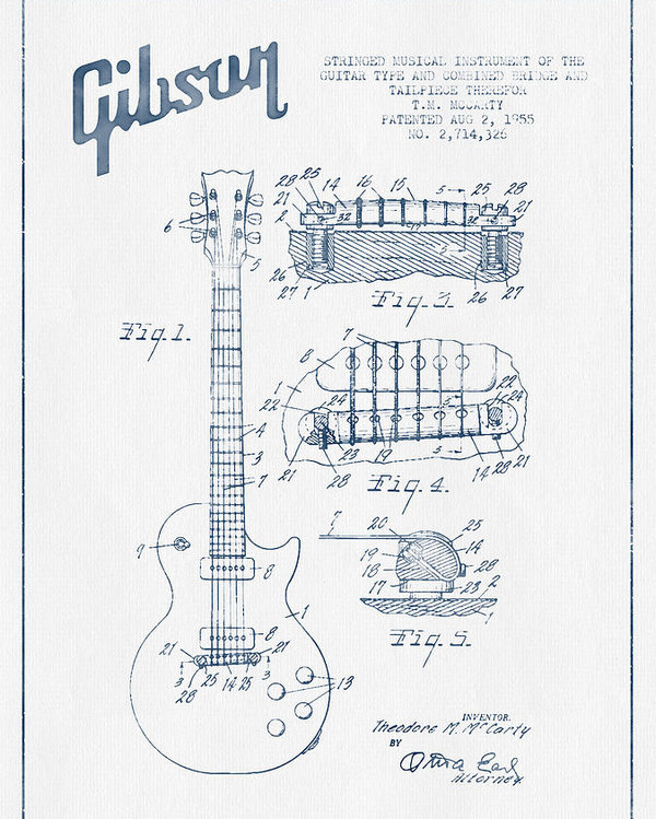 600x749 mccarty gibson les paul guitar patent drawing - Gibson Les Paul Drawing