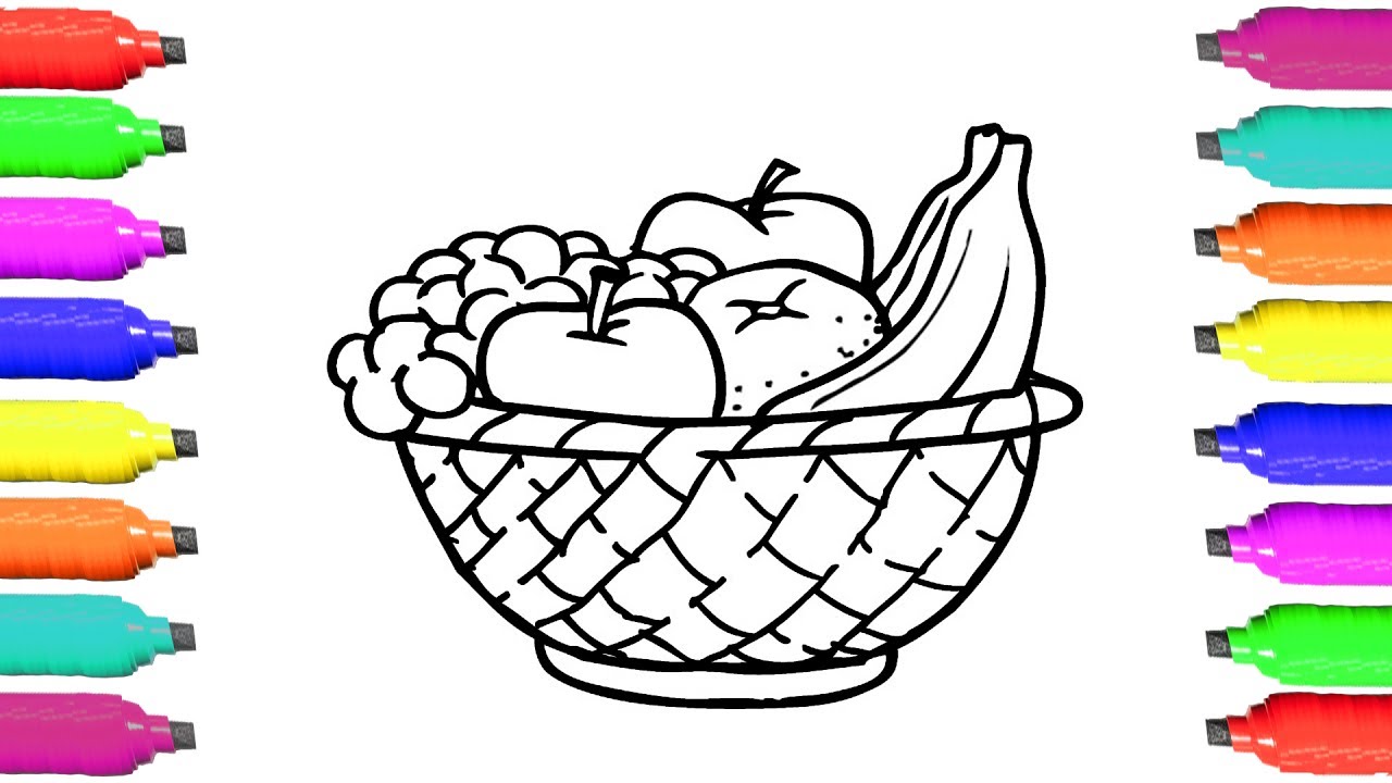1280x720 Fruit Basket Colouring With Pic Of Also Pictures Preschool - Gift Basket Drawing