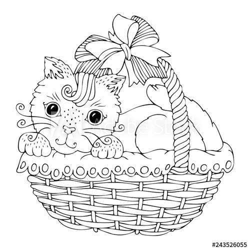 500x500 Gift Basket With Cute Kitten Hand Drawn Picture Sketch - Gift Basket Drawing