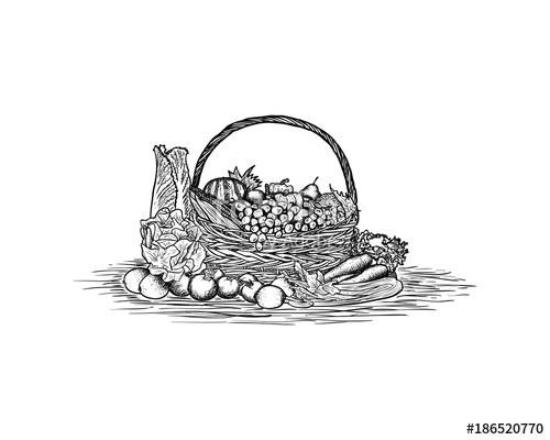 500x400 Black Fruits And Vegetable Baskets For Gift Or Sell On The Market - Gift Basket Drawing