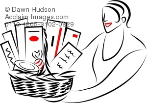 300x210 clipart illustration of simple line drawing of a woman giving - Gift Basket Drawing