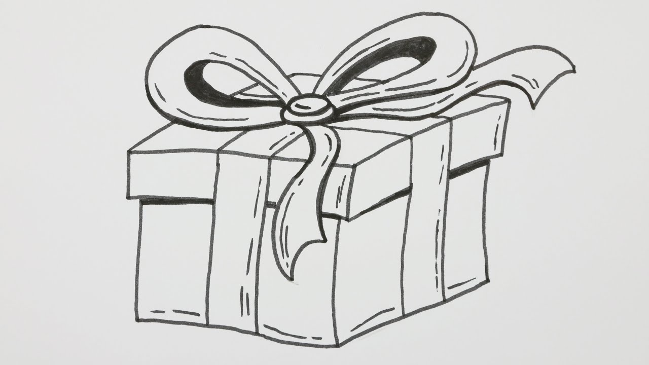 1280x720 how to draw a happy birthday gift box with bowknot - Gift Drawing